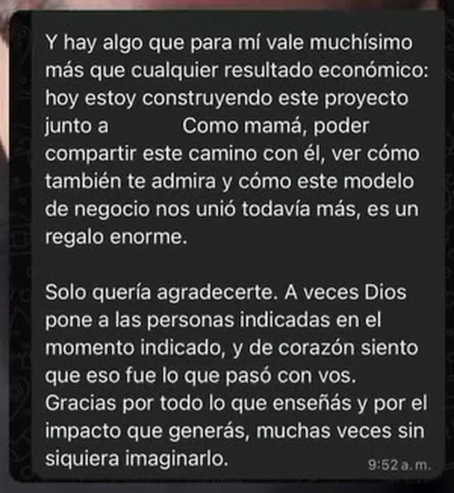 Captura del mensaje de Vicky