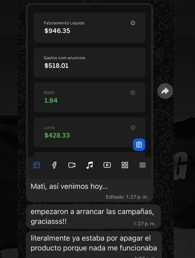 Captura del panel y el mensaje de un alumno