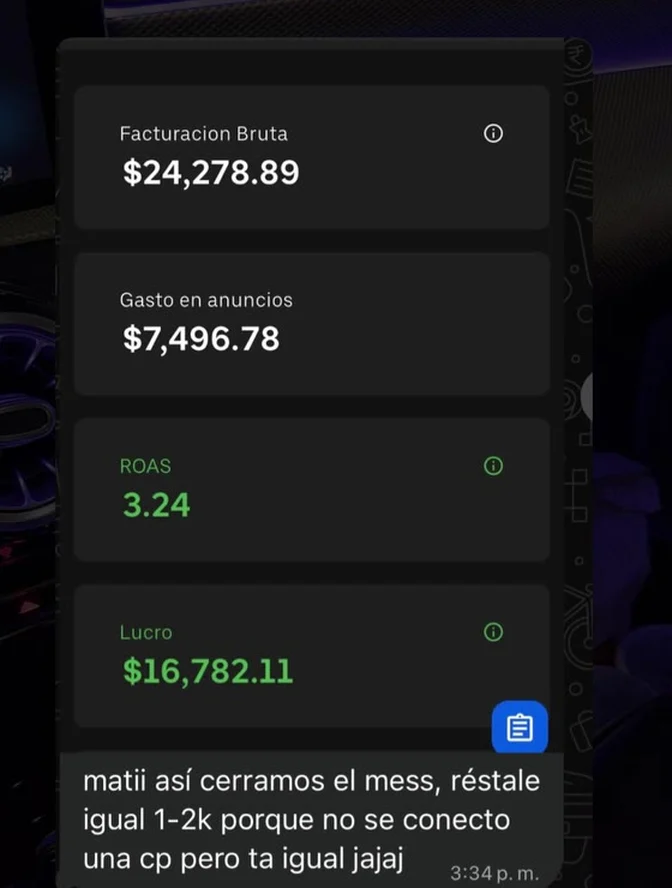 Captura del cierre de mes de un alumno